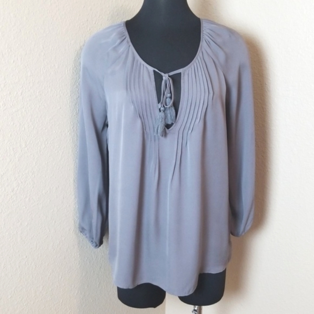 Joie 100% Silk Gray Pleat Front Blouse
